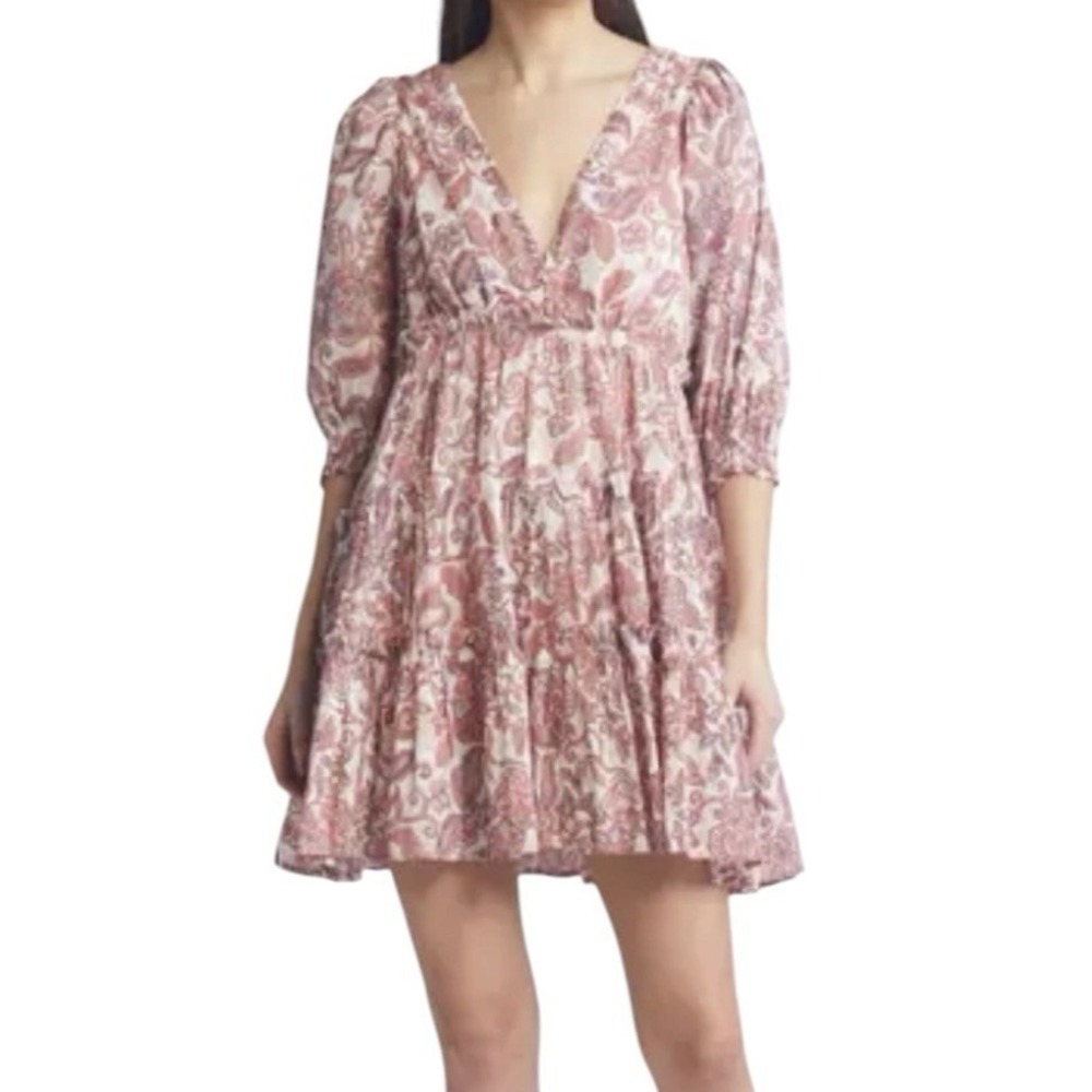 Cleobella Mini Dress Womens XS Short Sleeve Floral Lined Party Cocktail Coquette